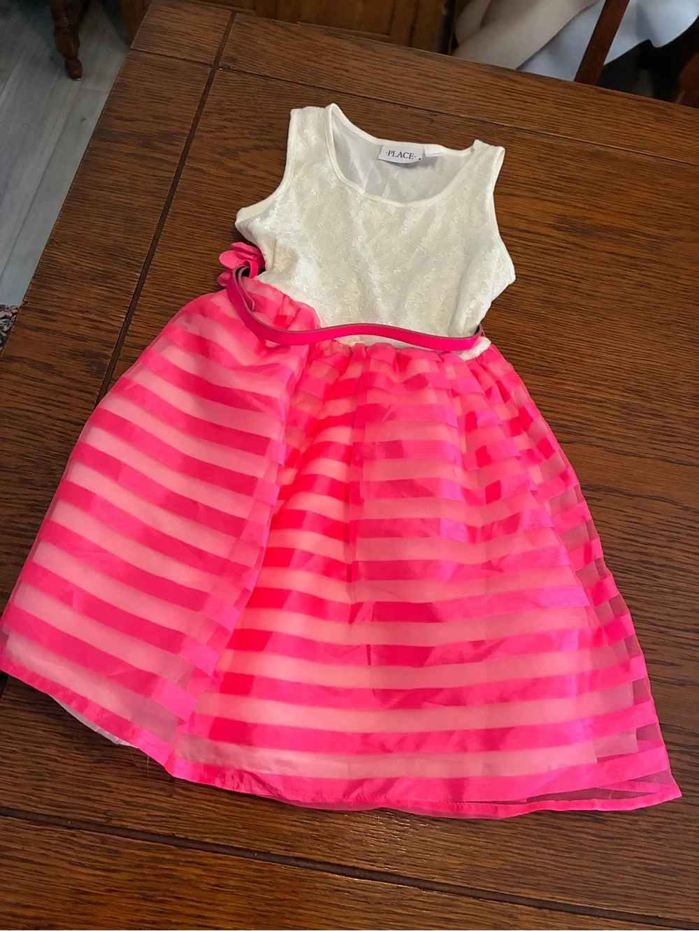 The Children's Place Ivory Bodice Hot Pink Striped Party Dress